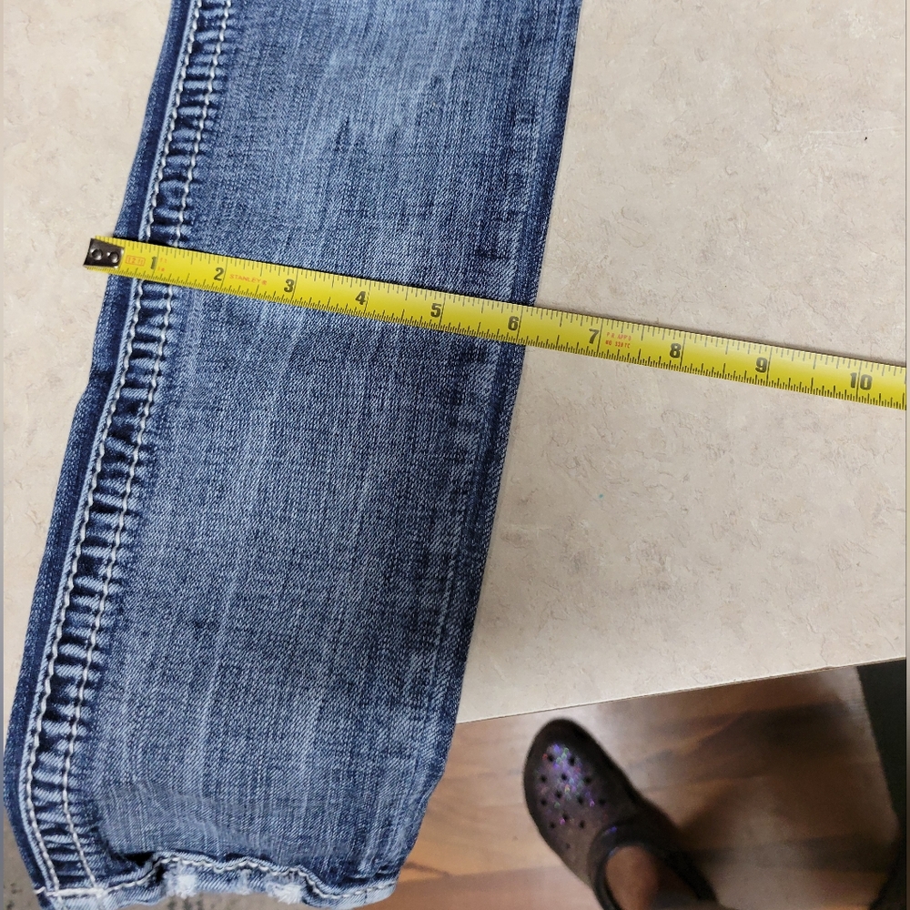 Miss me jeans size 26 mid rise skinny distressed, embellished-blue/silver - Picture 9 of 15